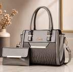 Cet ensemble sac à main et pochette assortie, en gris, apporte une touche de sophistication à toutes vos tenues.