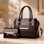 Sac à main élégant pour femme, marron foncé , avec bandoulière réglable et portefeuille assorti, idéal pour un usage quotidien. 