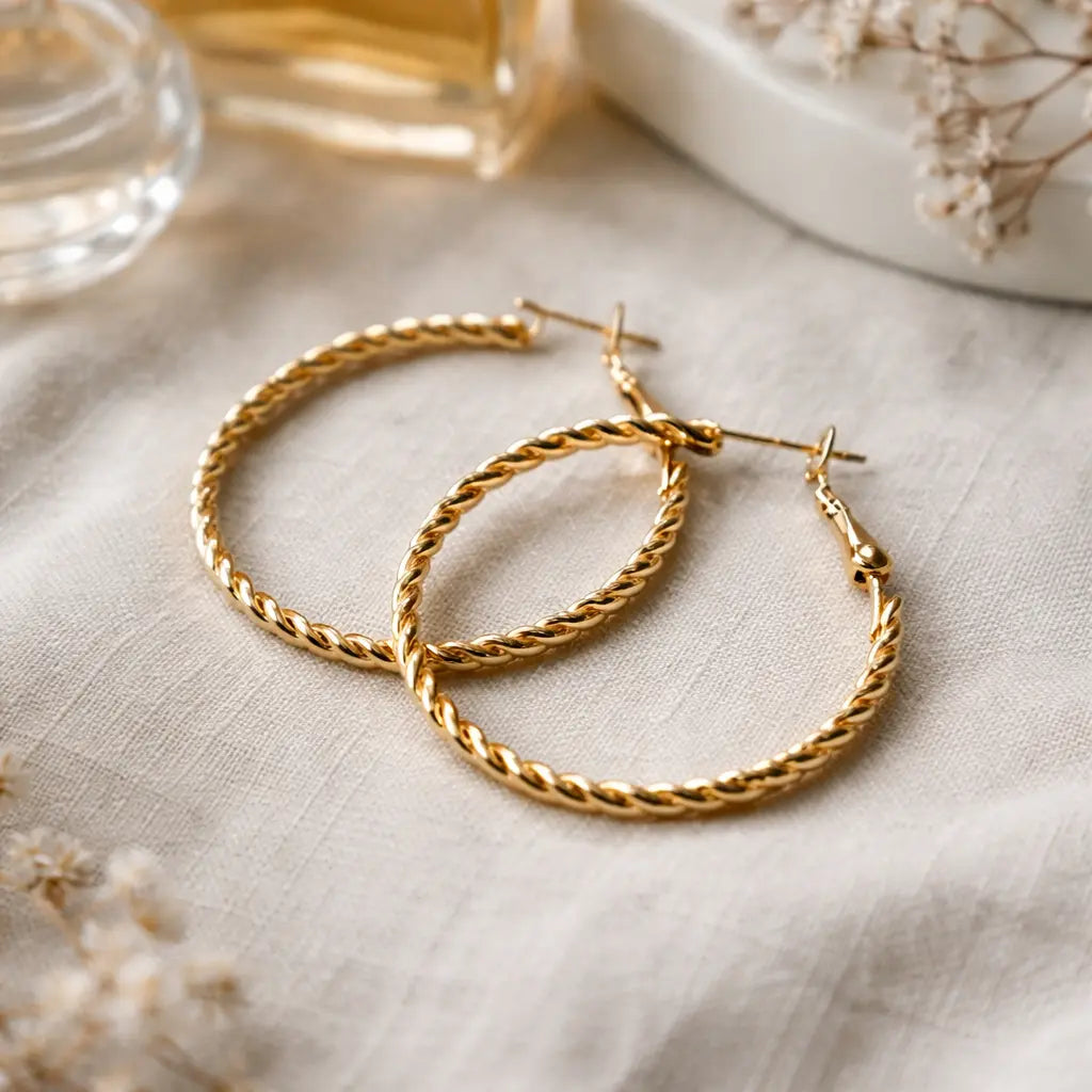 Boucles d’oreilles créoles torsadées dorées Ismailia