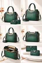 Sac à main femme en cuir effet croco – Vert émeraude ✨ Ismailia