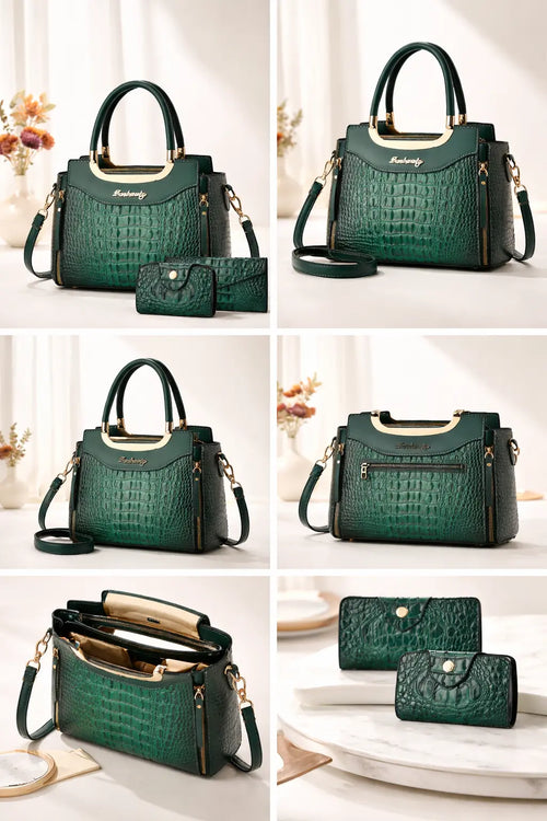 Sac à main femme en cuir effet croco – Vert émeraude ✨ Ismailia