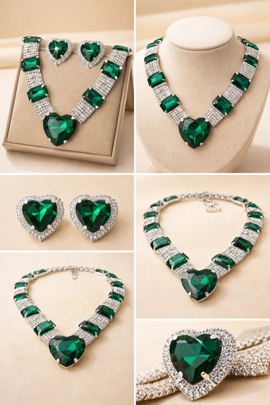 💚 Collier de luxe vert émeraude – Motif cœur 💚 Ismailia