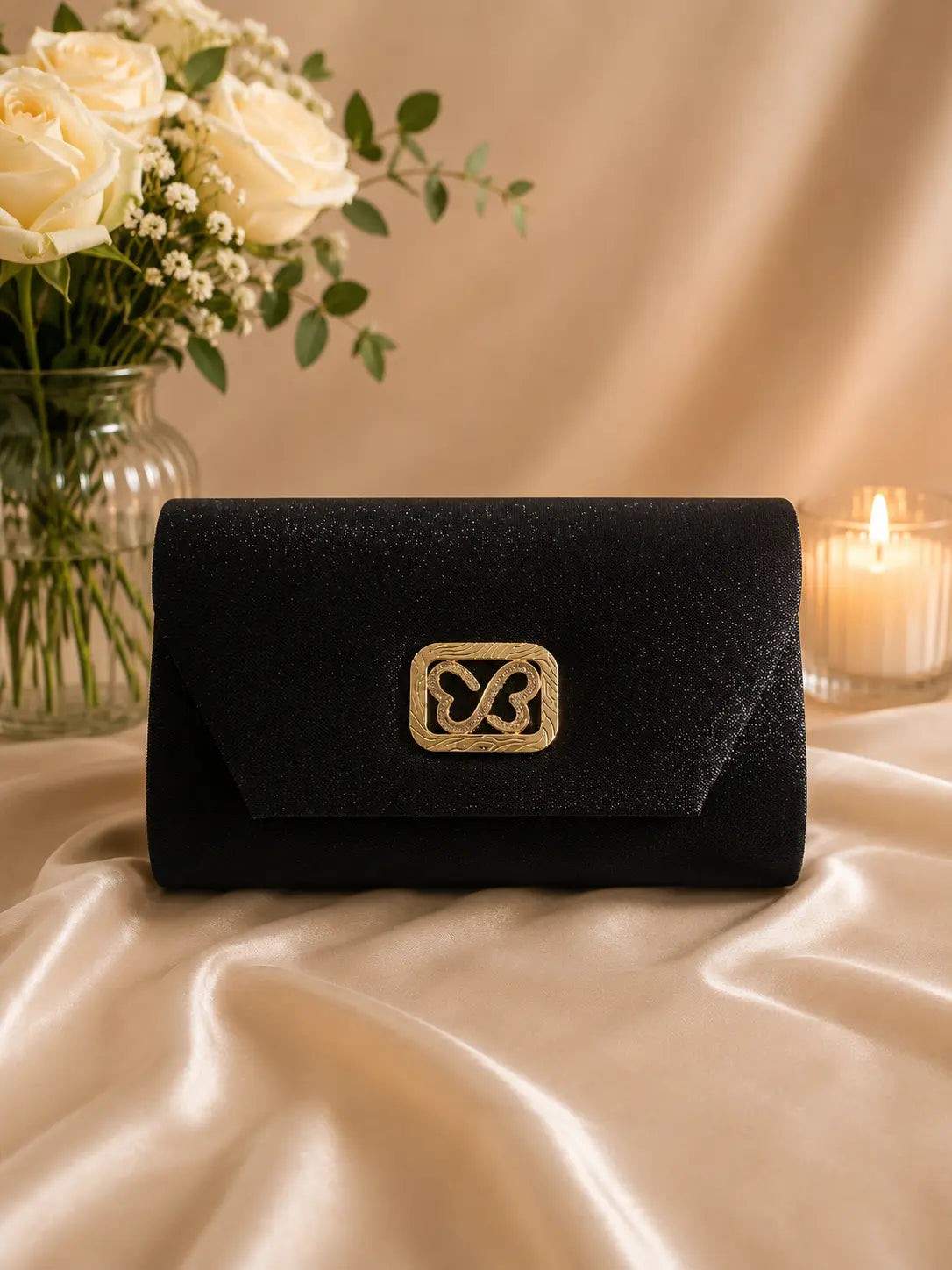 Pochette de soirée gris avec nœud strass